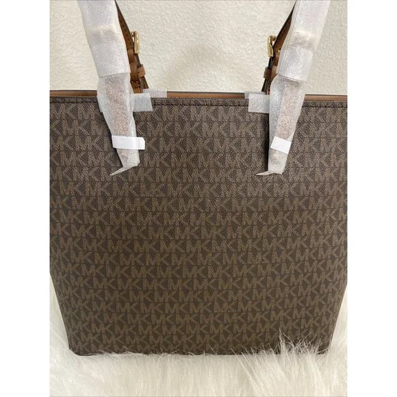 MICHAEL KORS JET SET TRAVEL MD DOUBLE POCKET TOTE SHOULDER BAG MK BROWN MOCHA
